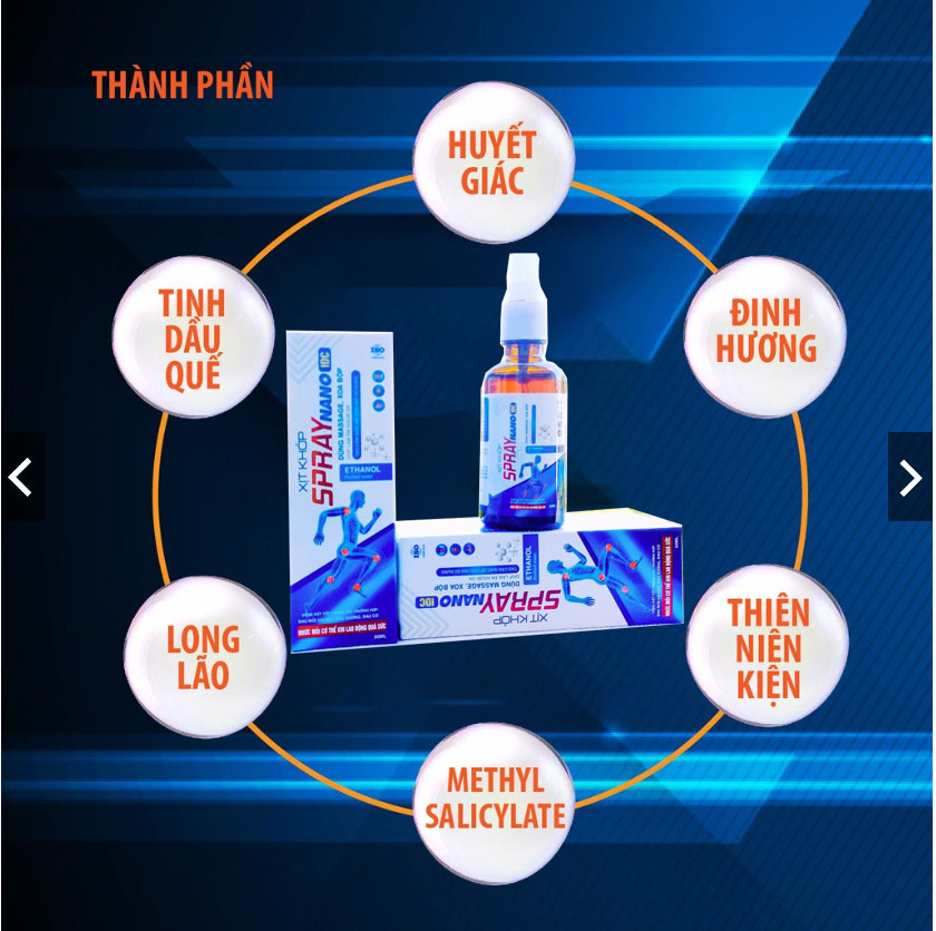 Xịt khớp SPRAY NANO IDC dùng xoa bóp giảm nhanh các triệu chứng đau mỏi vay gáy, xương khớp, bong gân hộp 50ml