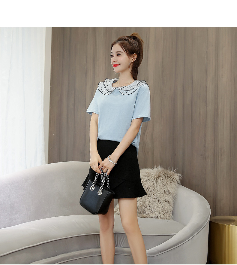 Áo thun phối ren cổ sen AN35