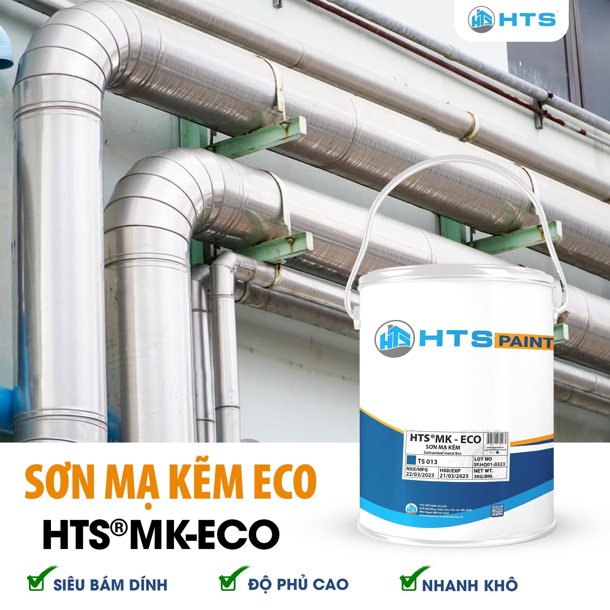 Sơn mạ kẽm HTS MK-ECO thùng 3Kg - Sơn nhanh khô, Độ bền màu cao, Chống rỉ tốt