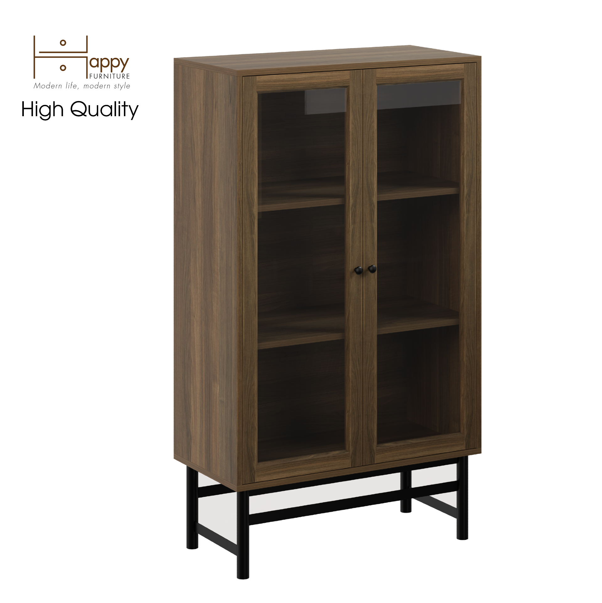 [Happy Home Furniture] CATY , Kệ sách 3 tầng cửa kính - chân sắt ,  80cm x 39cm x 140cm (DxRxC), KSA_023