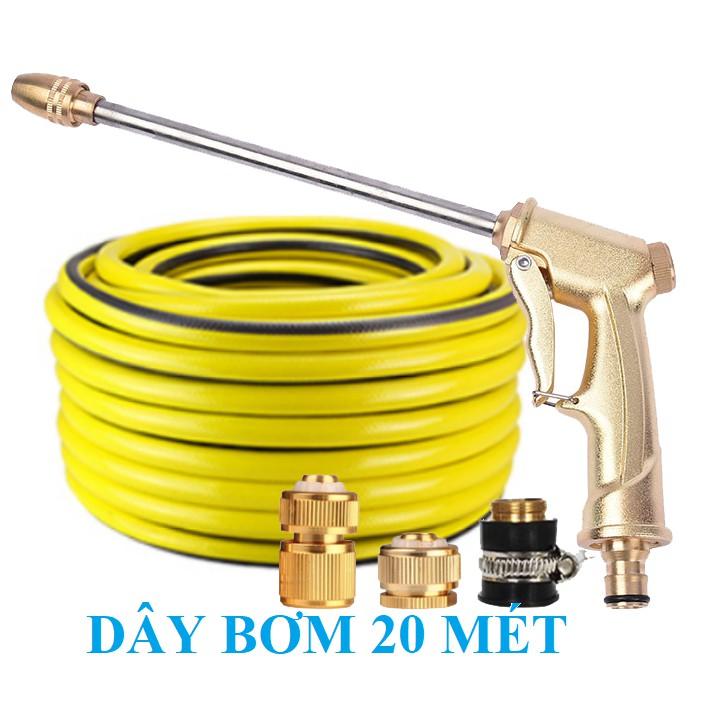 ️ Bộ dây vòi xịt nước rửa xe, tưới cây . tăng áp 3 lần, loại 20m 206318 đầu đồng, cút đồng