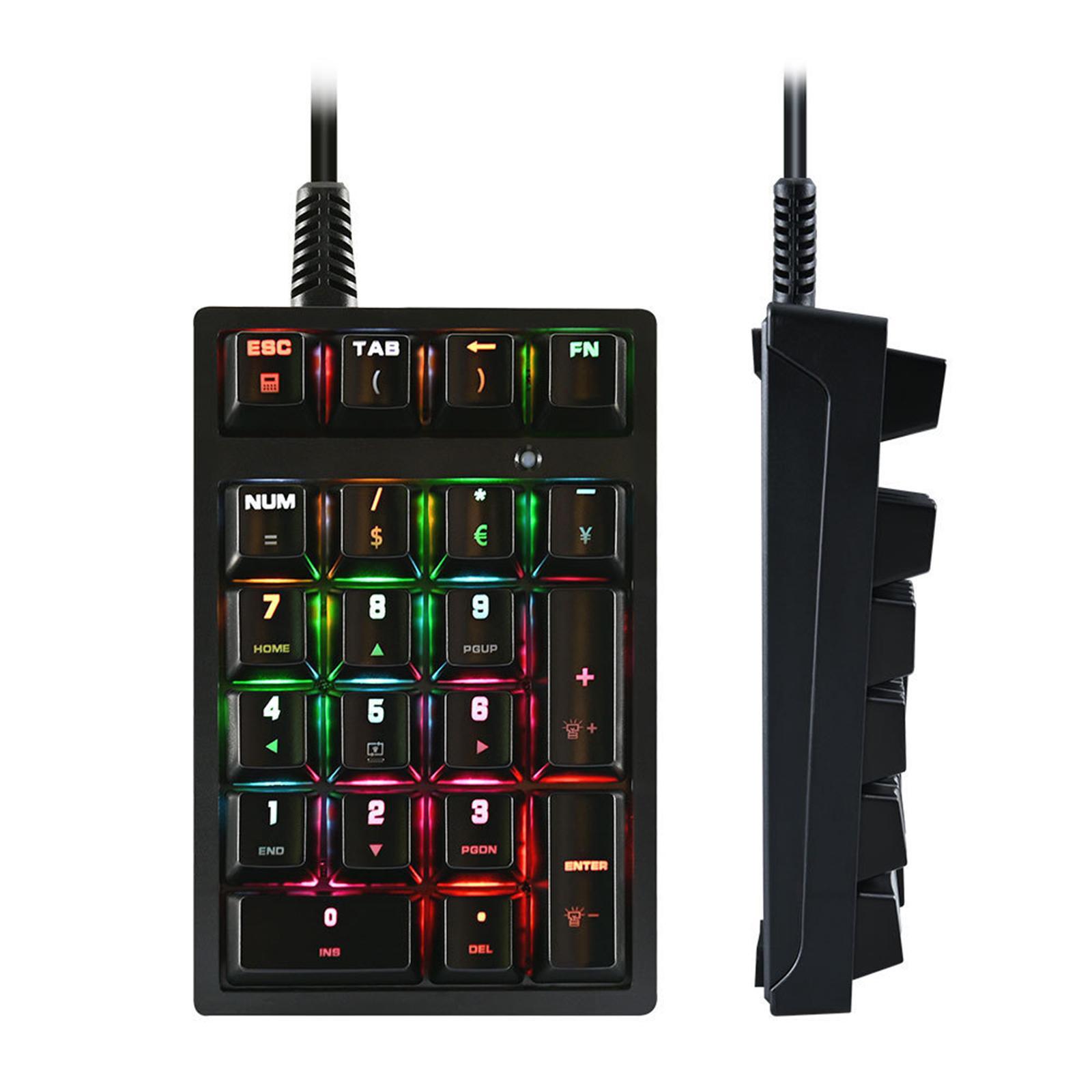 Compact K21 Mini Mechanical Numeric Keypad, 21 Keys, Plug and Play Blue Switch RGB USB Wired Numpad for Tablets Gamer PS Designers Notebook