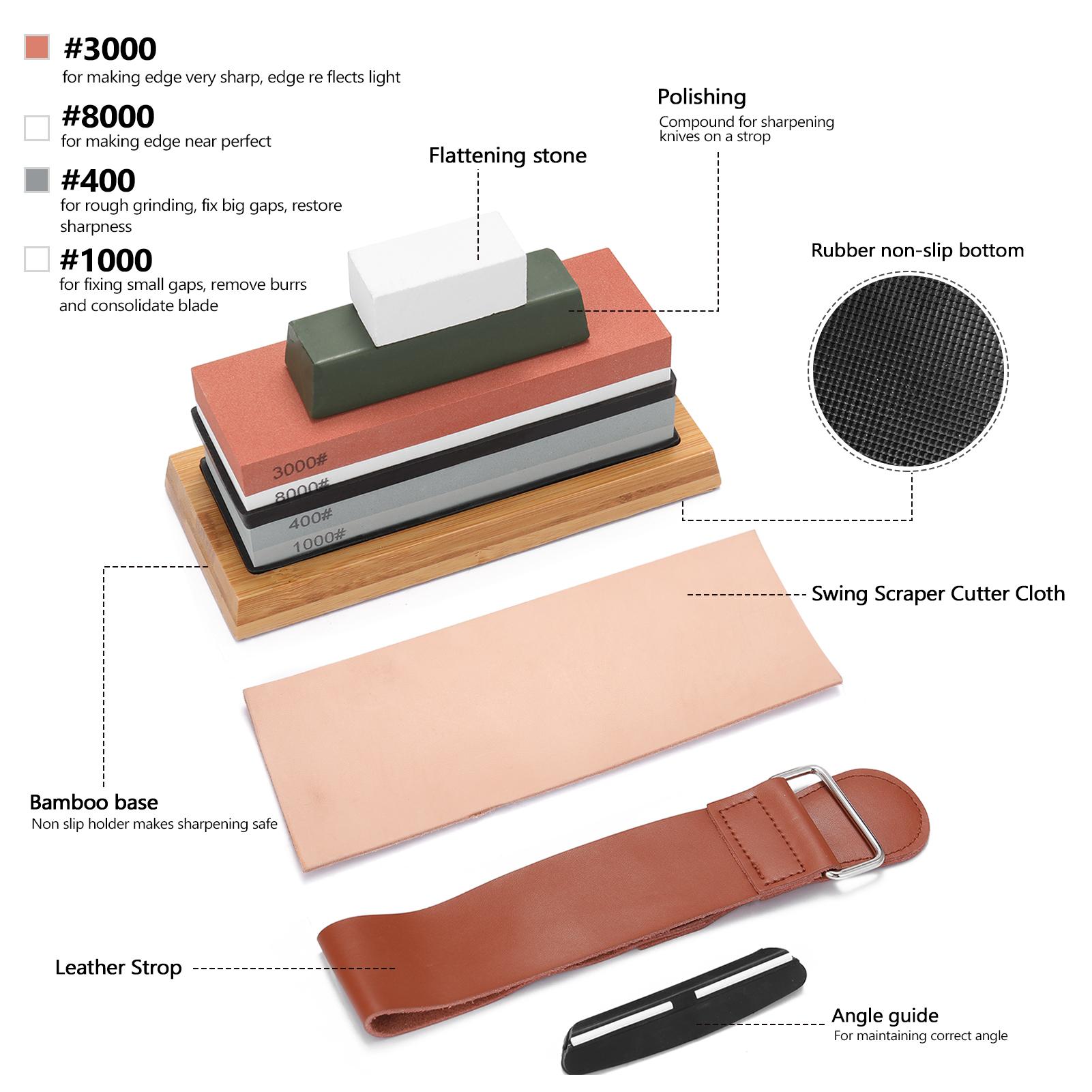 400#/1000# 3000#/8000# Premium Whetstone Cut Sharpening Stone Set Sharpener for All Blade Non Slip Base Cutter Sharpener