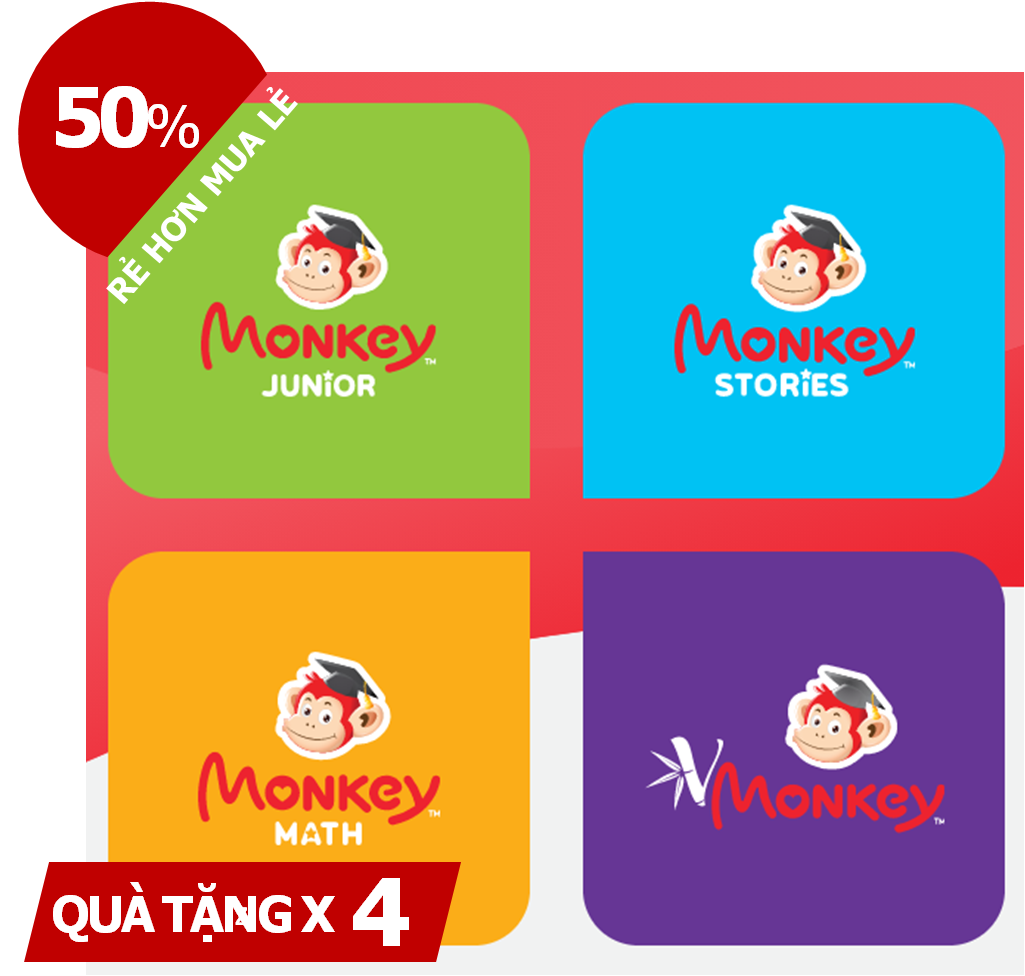 Evoucher - Combo 4 Monkey (Monkey Junior, Storíe, Math, Vmonkey) 