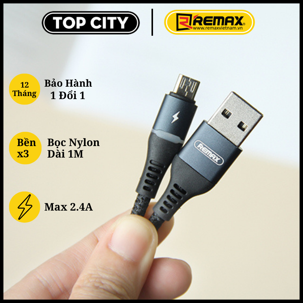 Cáp sạc nhanh Micro USB 2.4A . Hàng Chính hãng Remax RC-152m