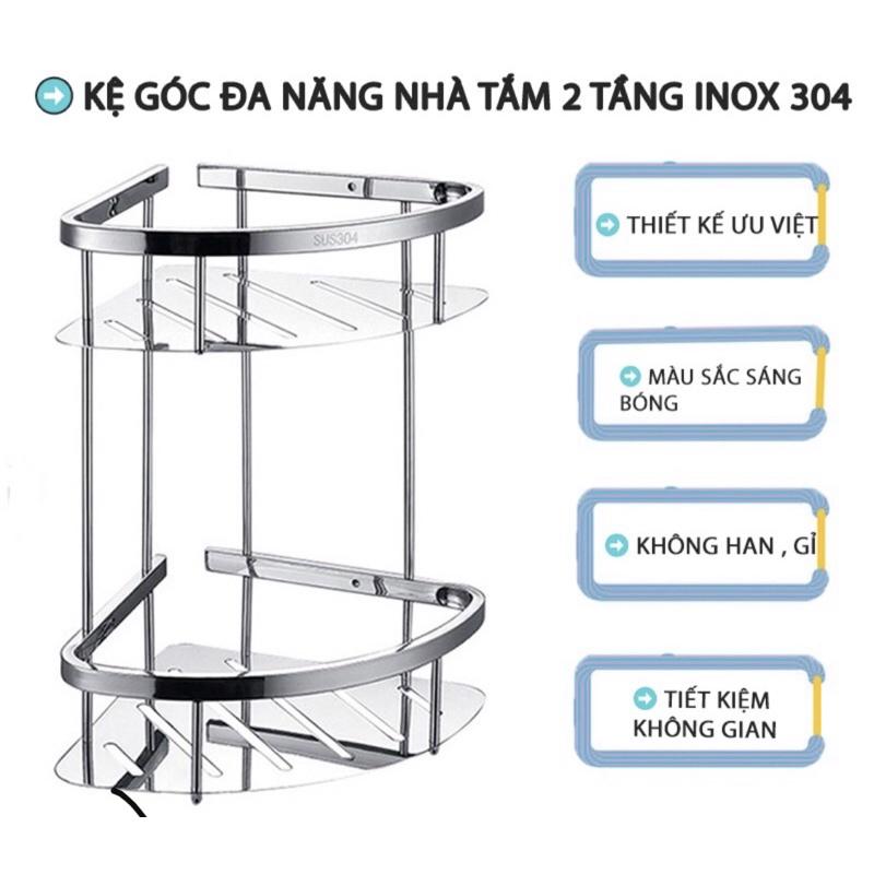 Kệ góc, vuông cao cấp nhà tắm 2 tầng inox 304