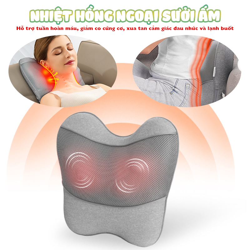 Gối massage lưng, cổ vai gáy Booster Boluojun BT-30 - Massage hồng ngoại, chuyên sâu 4D