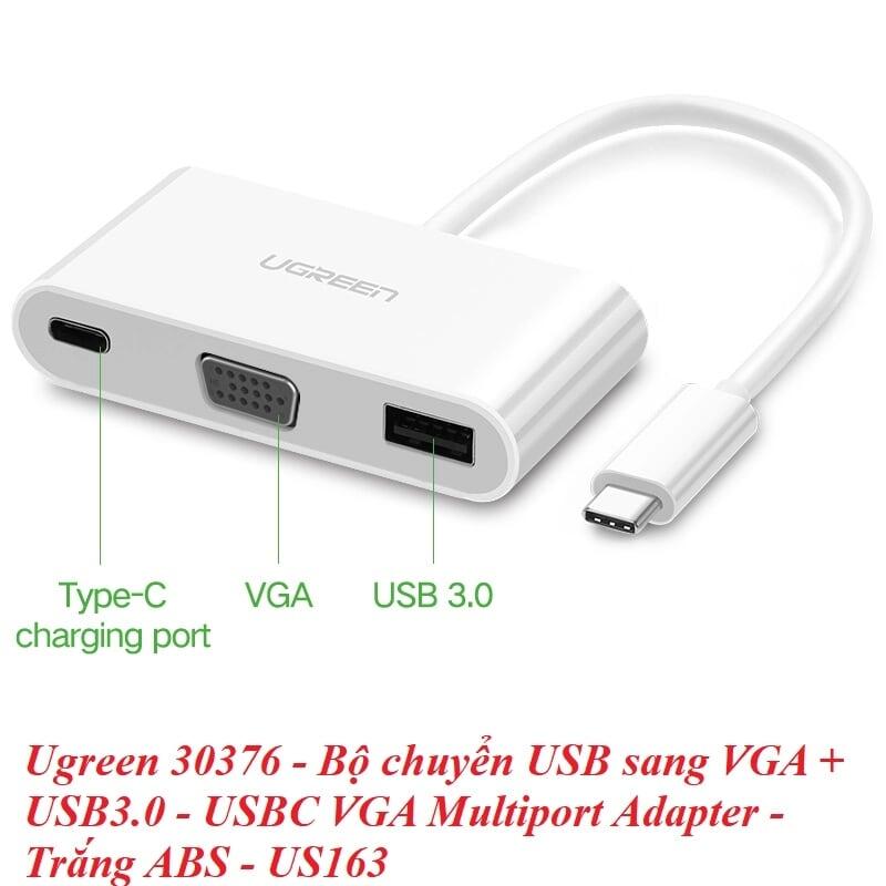 Ugreen UG30376US163TK Bộ chuyển đổi TYPE C sang USB 3.0 + VGA + hỗ trợ nguồn TYPE C - HÀNG CHÍNH HÃNG