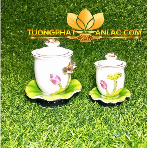 Bộ Sứ Thờ Cúng Sen Nổi Màu Xanh Lá Cao Cấp SUO XL