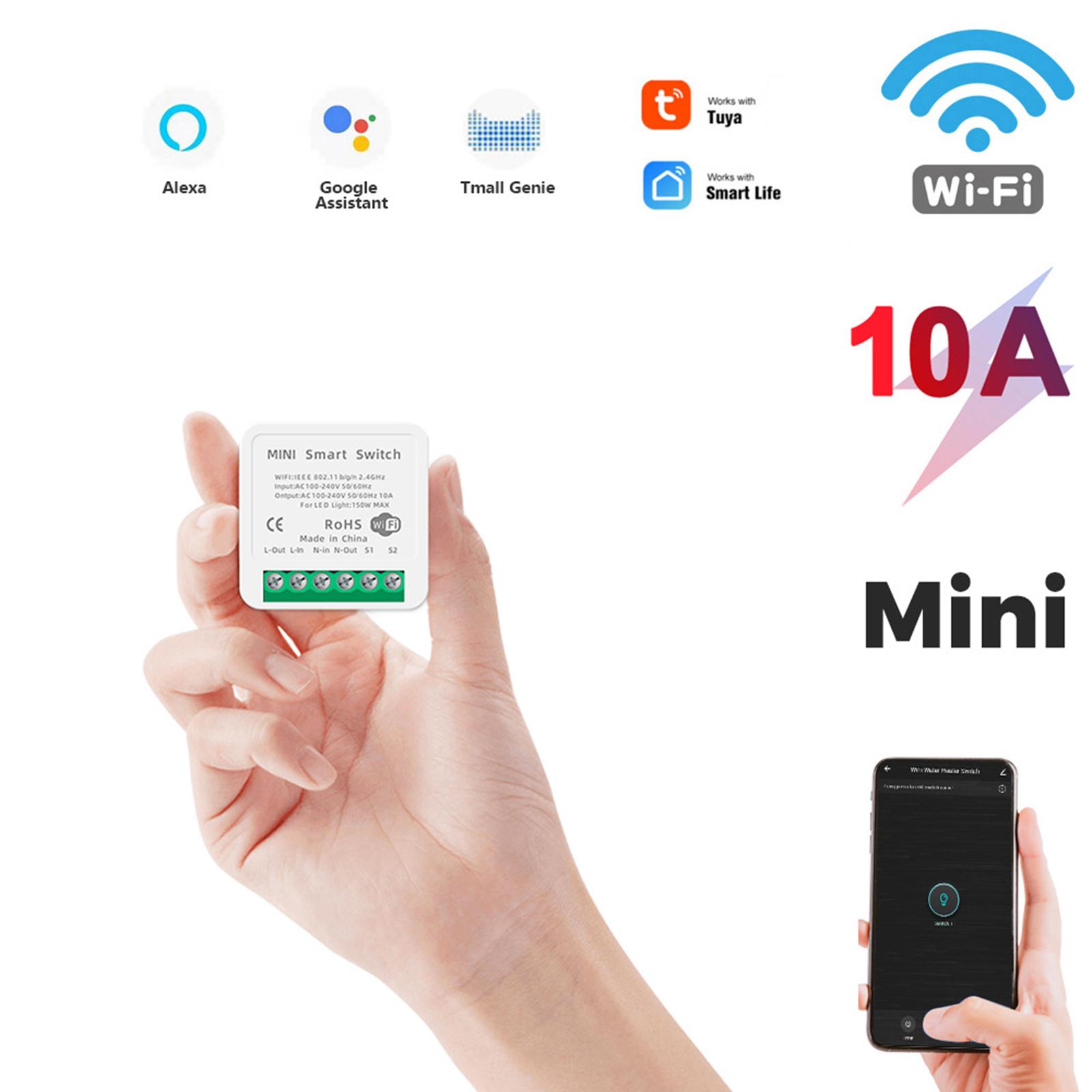 Mini 10A/16A WiFi DIY Smart Switch 2 Way External Remote Control Switch Work with Alexa