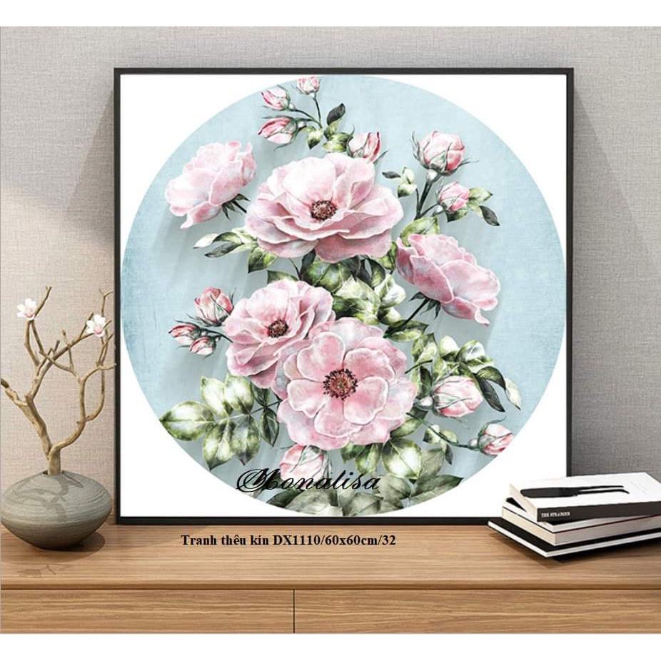 TRANH THÊU CHỮ THẬP - THÊU KÍN HOA HỒNG DX1110 CM - TRANH CHƯA THÊU
