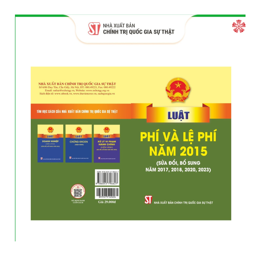 Luật phí và lệ phí năm 2015 (sửa đổi, bổ sung năm 2017, 2018, 2020, 2023) bản in 2024