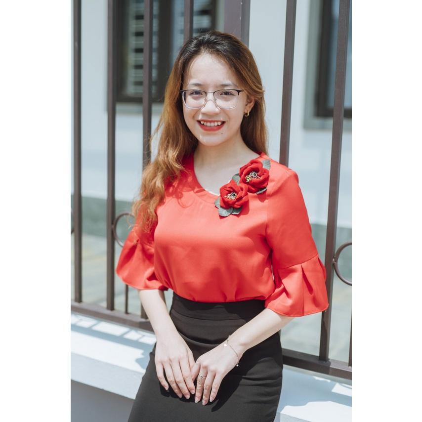 Áo Thiết Kế Công Sở Nữ Mùa Thu Tay Lửng Đỏ Thắm