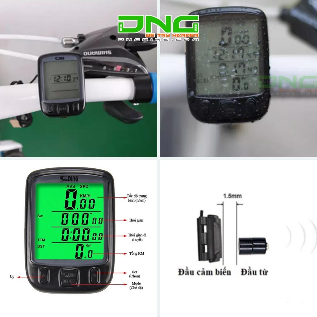 Đồng hồ xe đạp SUNDING SD-563A Có dây, màn hình LCD có đèn led