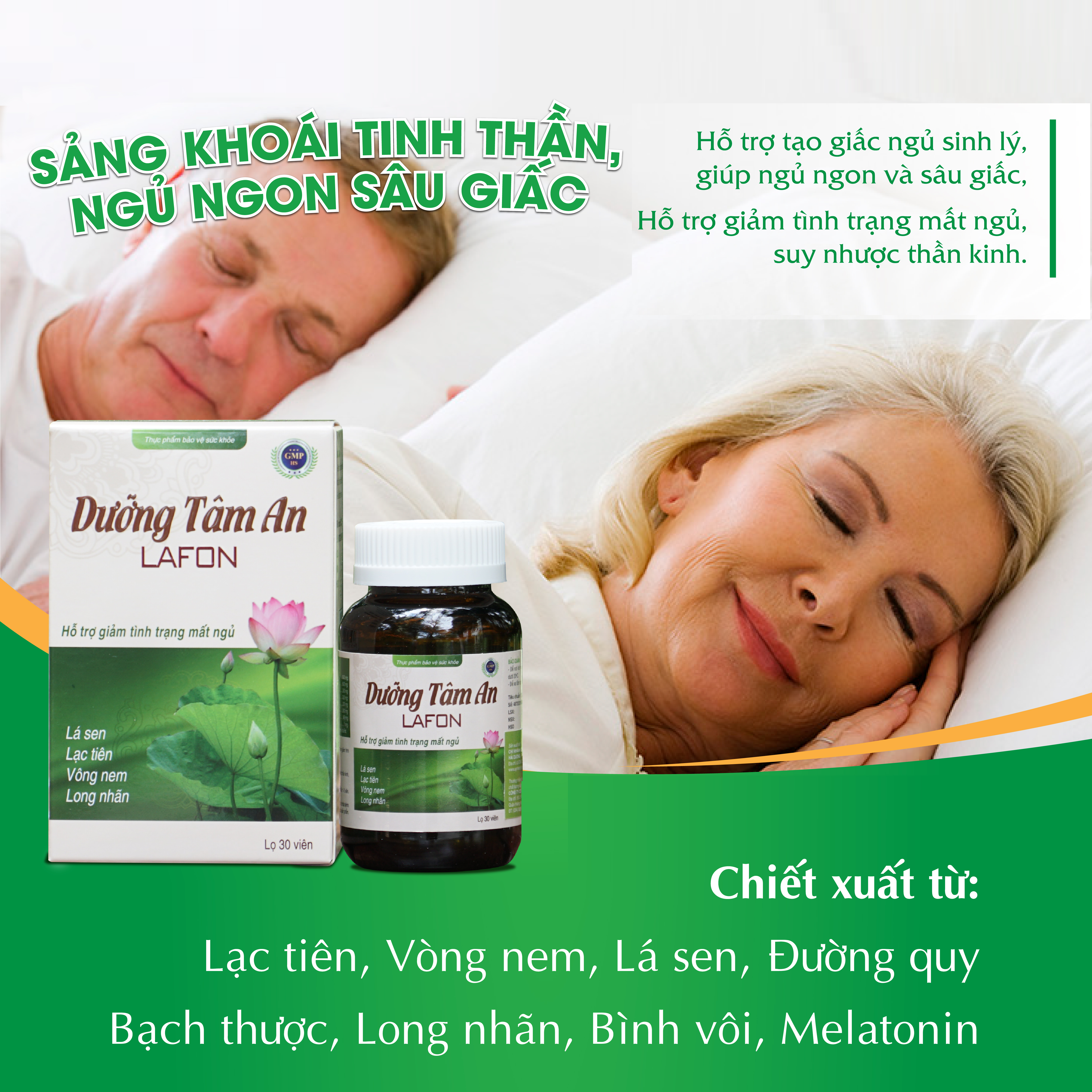 Viên uống hỗ trợ mất ngủ, giúp ngủ ngon và sâu giấc Dưỡng Tâm An Lafon (lọ 30 viên)