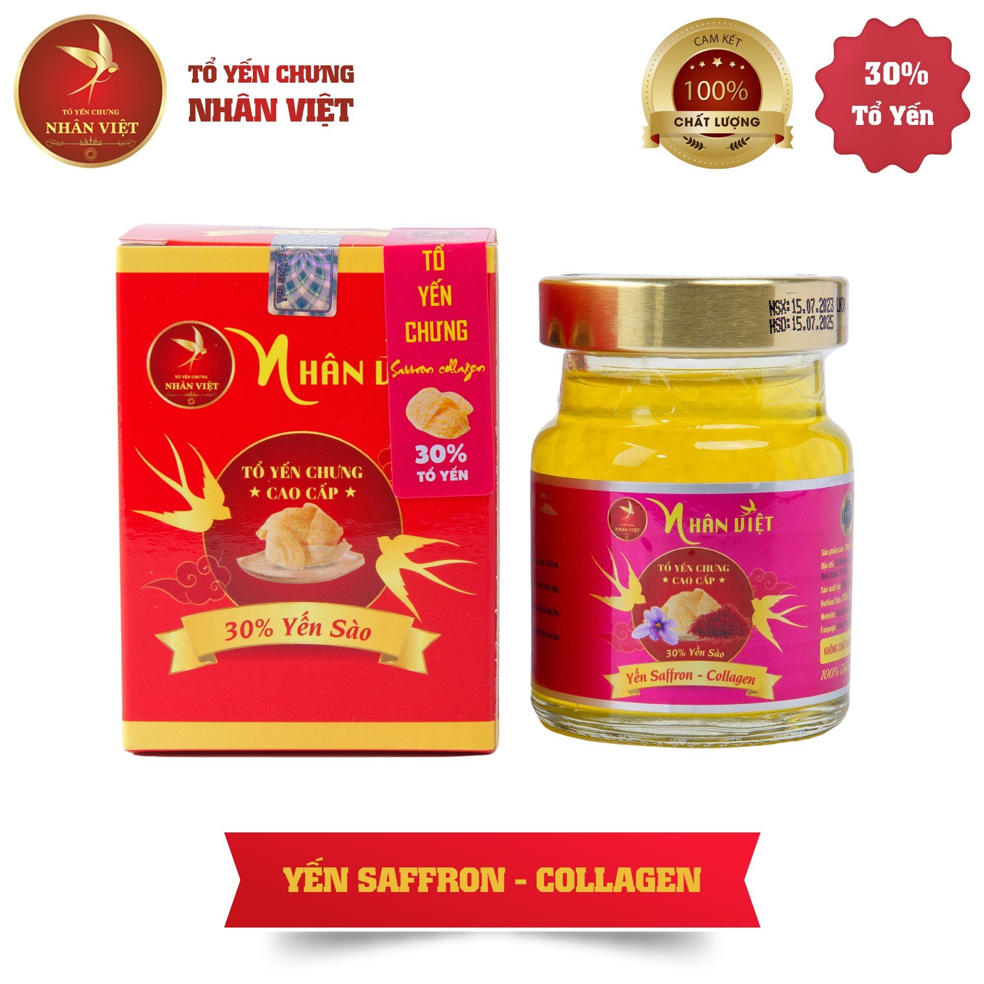 Yến Sào Chưng Saffron Collagen Nhân Việt 30% Yến Nguyên Chất Hũ 70ml