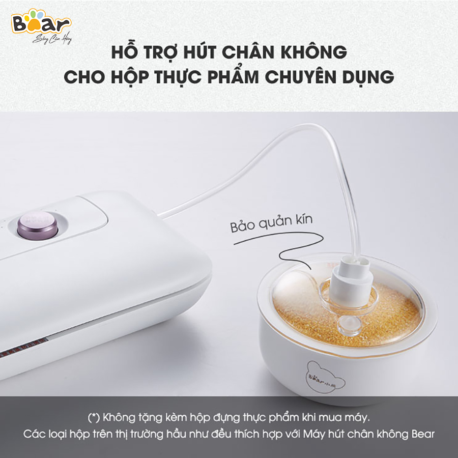 [Hàng Chính Hãng]Máy hút chân không thực phẩm Bear VS-B01V1 màu trắng công suất 130W. Lực hút mạnh, áp suất 70KPA, hút được 8L/phút. Từ đó, thực phẩm sẽ được bảo quản lên đến 2 tuần trong ngăn mát - 2 tháng trong ngăn đông đá