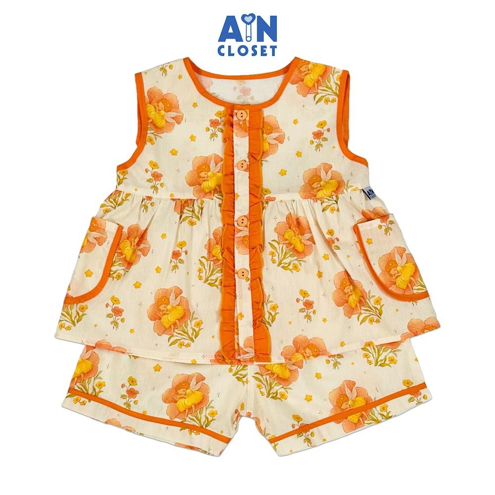 Bộ quần áo Ngắn bé gái họa tiết Cô Tiên Hoa Cam cotton - AICDBGC6TW8U - AIN Closet