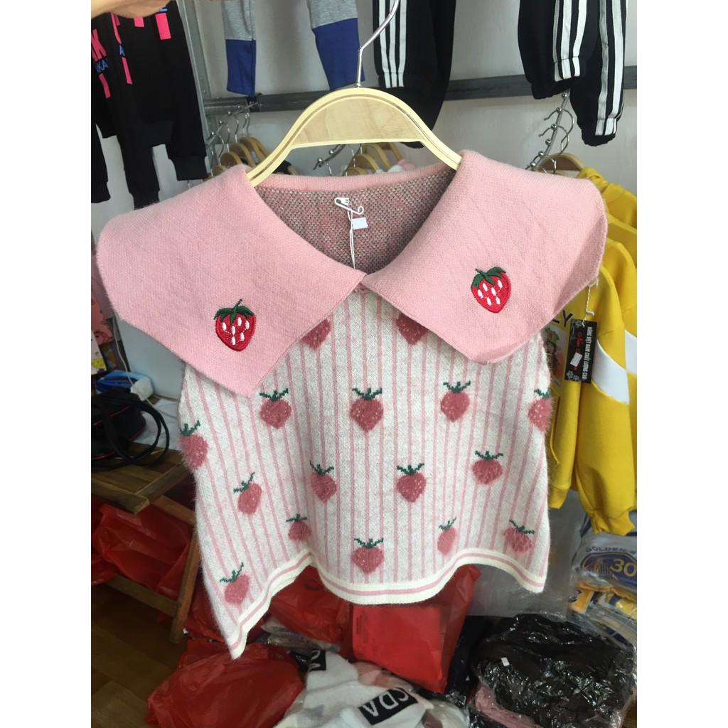 Áo len trẻ em cho bé gái, chất len lông thỏ họa tiết dâu tây cực xinh của nhà BHLKids - Thời trang trẻ em