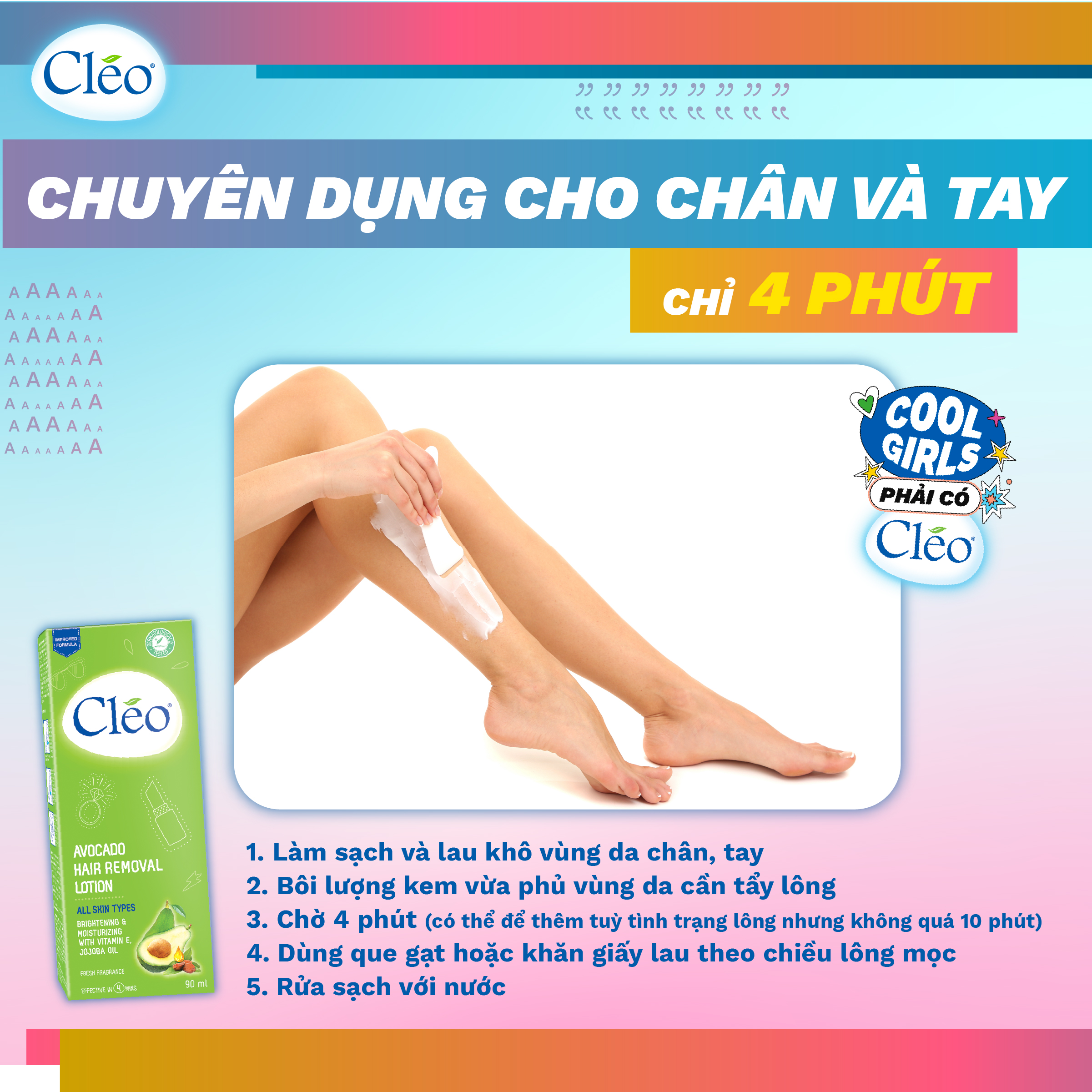 Kem tẩy lông Chiết Xuất Bơ Cleo dạng sữa dành cho vùng tay chân dành cho mọi loại da 90ml, an toàn, không đau và đạt hiệu quả nhanh chóng