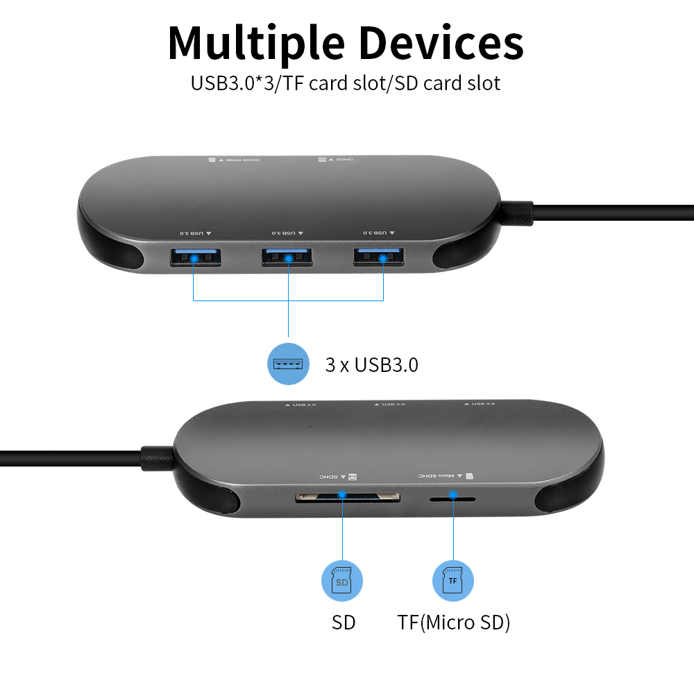 Thẻ Nhớ TF 5 Trong 1 Vỏ Nhôm USB3.0 * 3 / SD, Màu Xám