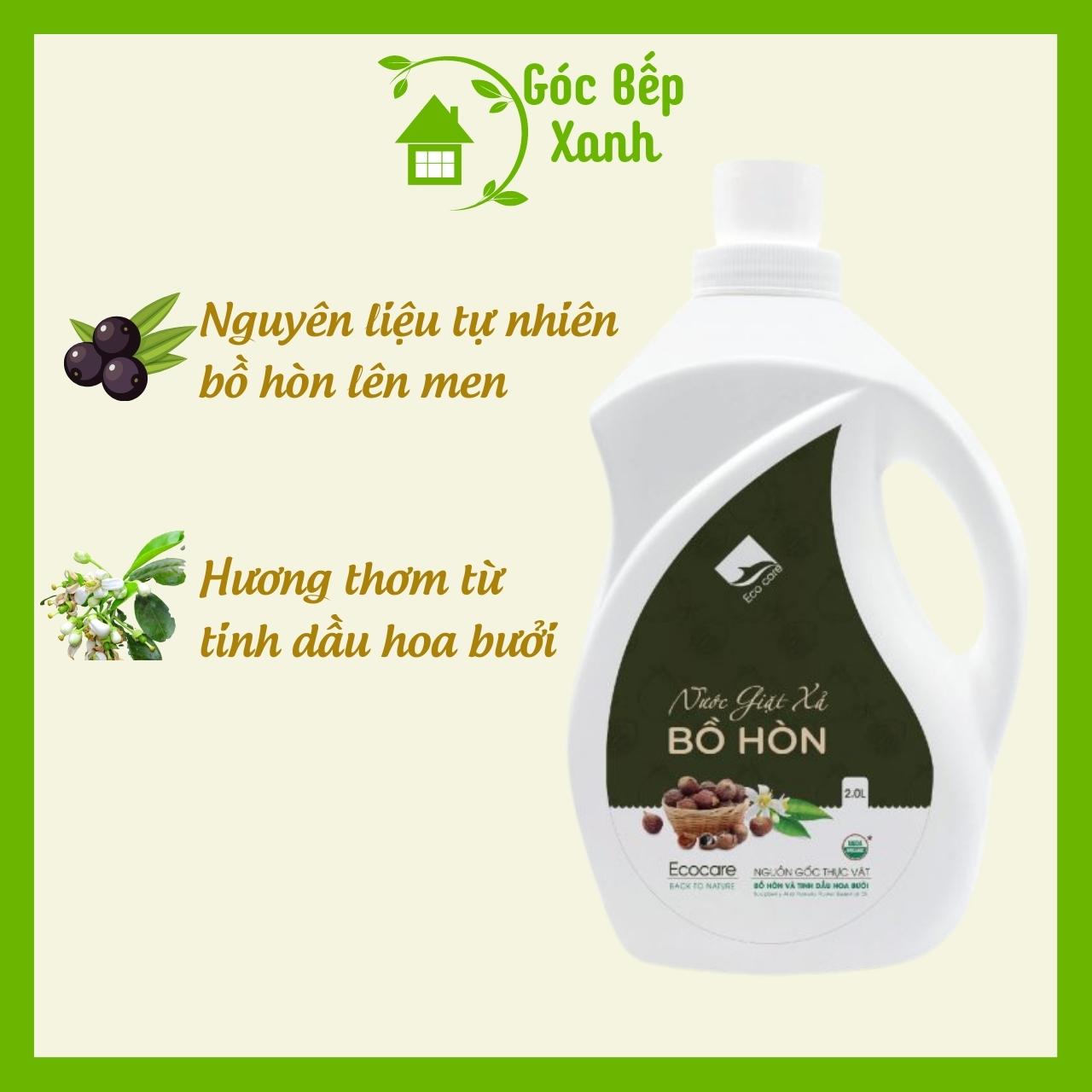 Nước giặt xả hữu cơ Bồ Hòn tinh dầu Hoa Bưởi ECOCARE 2 lít - Bền màu, giữ dáng, làm mềm vải, an toàn da nhạy cảm