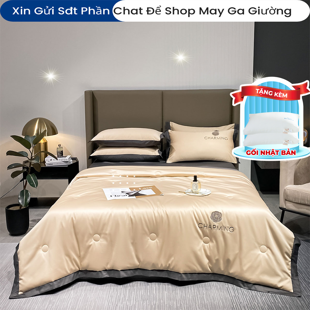 Bộ Chăn Ga Gối Đệm Phi Lụa Charming Drap Giường Phi Lụa Cao Cấp Bo Chun Drap