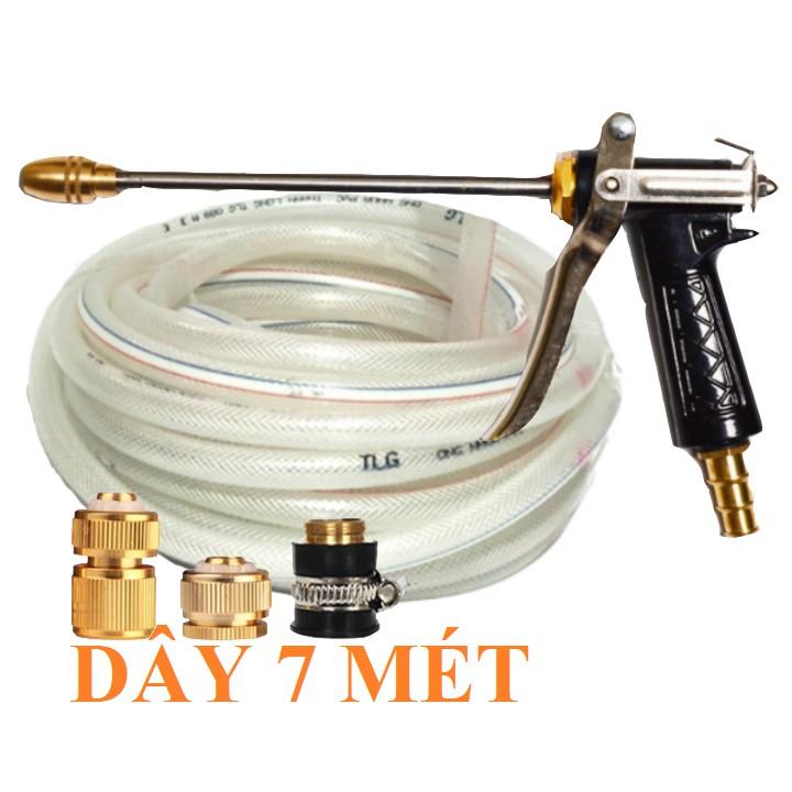 Bộ dây vòi xịt nước rửa xe, tưới cây . tăng áp 3 lần, loại 7m, 10m 206318 đầu đồng, cút đồng, + tặng mở chai
