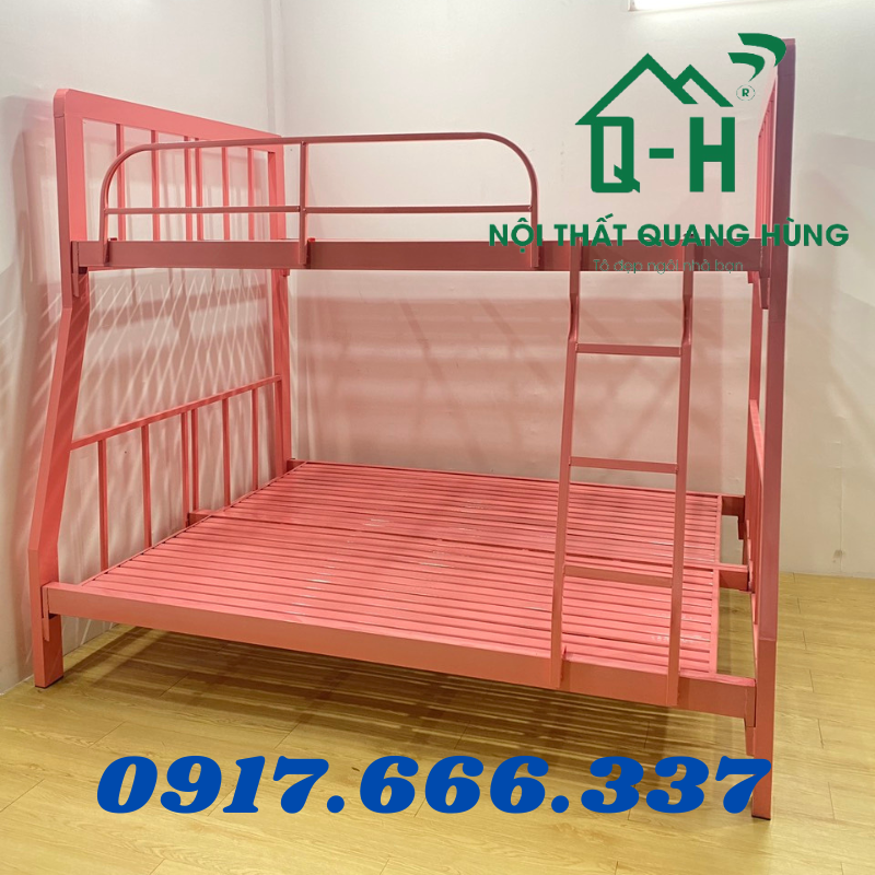 GIƯỜNG TẦNG SẮT HỘP 4X8 MÀU HỒNG SIZE 1M4X1M6 DÀNH CHO GIA ĐÌNH