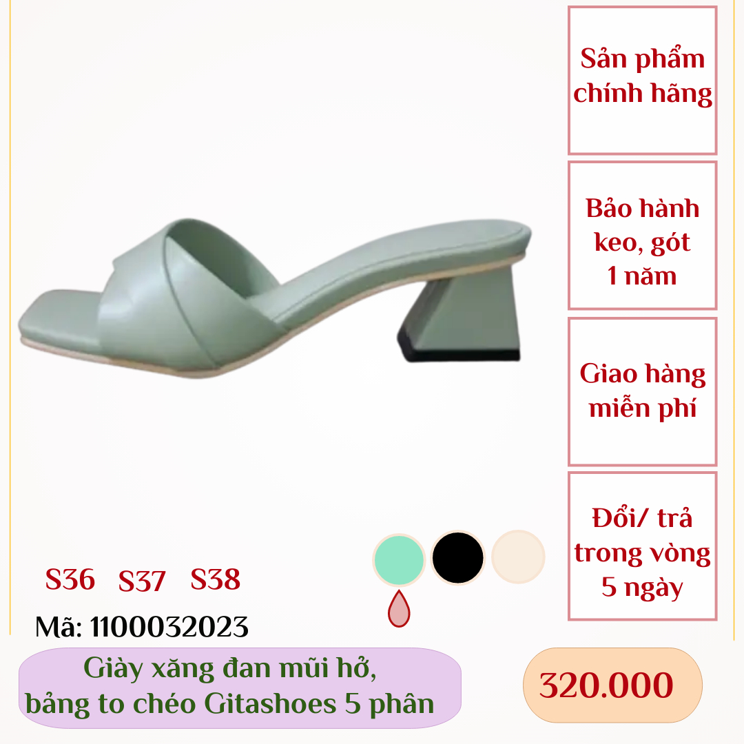 Giày Sandal gitashoes mũi hở, có chéo bảng to,cao 5 phân - 1100032023