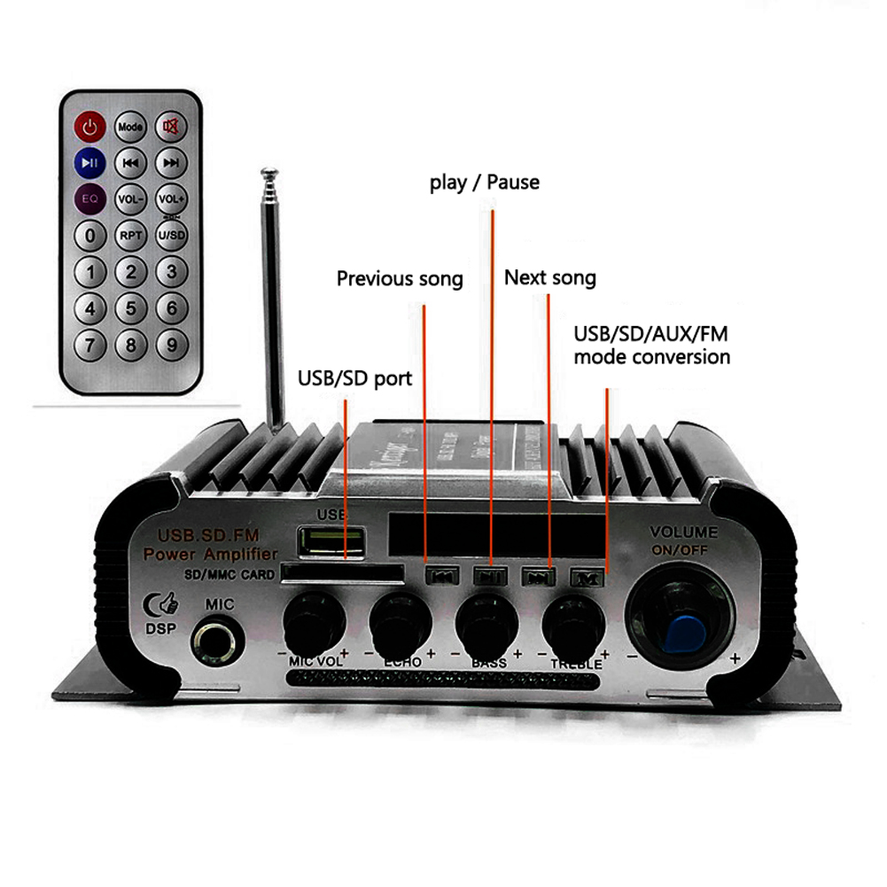 Bộ khuếch đại công suất HY604 Hi-Fi nhỏ 4-CH Loa siêu trầm Máy nghe nhạc âm thanh nổi trên ô tô Xe máy