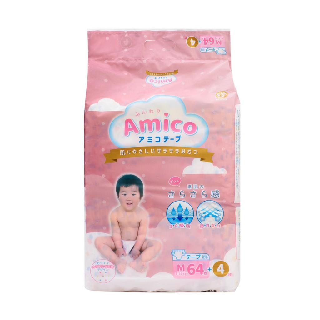 Bỉm - Tã dán Amico size M 64 + 4 miếng (Cho bé 6 - 11kg)