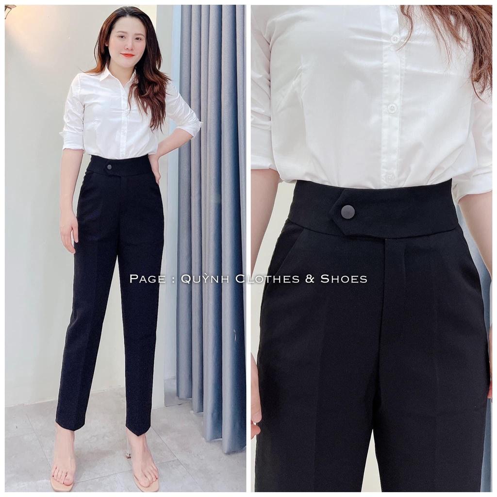 Quần baggy tây nữ lưng cao công sở phối cúc bấm Chất vitex loại 1 mềm mịn, co giãn nhẹ