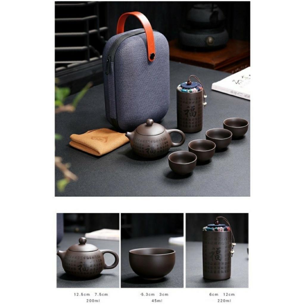Bộ Bình Trà Có Túi Đựng Đi Du Lịch Thiết Kế Cao Cấp Tiện Dụng, Lạ Mắt Và Độc Đáo + Tặng Kèm Khăn Lau Cao Cấp