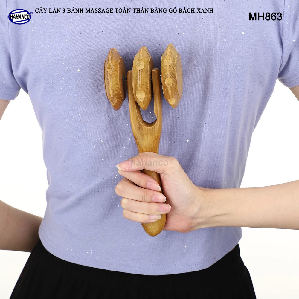 Cây lăn massage toàn thân 3 bánh gai đa năng bằng gỗ Bách Xanh Xua tan nỗi lo đau nhức tạo cảm giác thoải mái - Chăm sóc sức khỏe