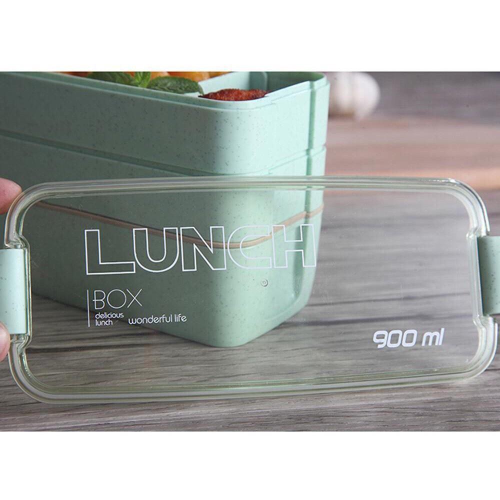 Hộp Cơm 3 Tầng Lúa Mạch Kèm Thìa,Dĩa