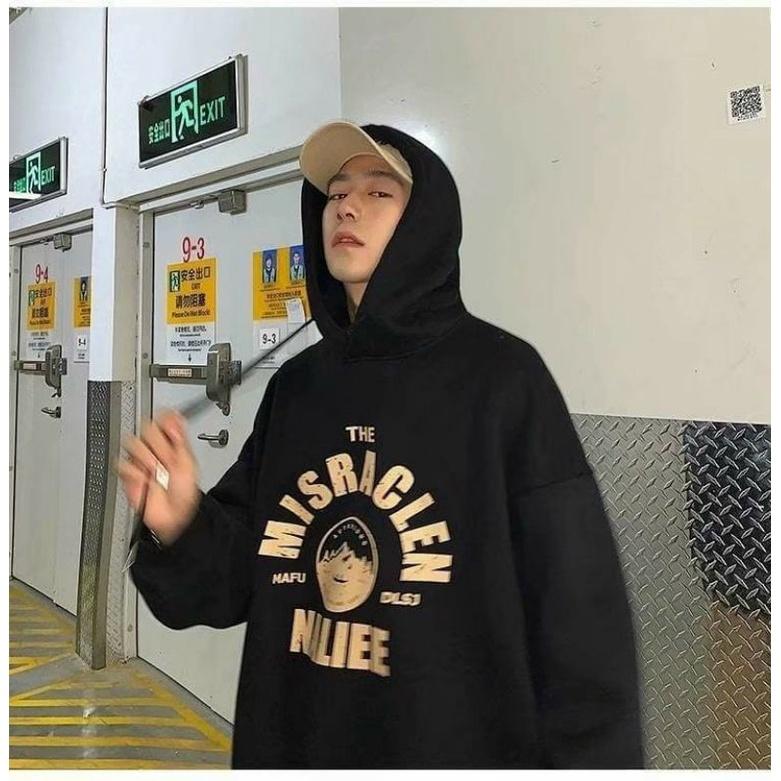 ÁO Hoodie NAM form rộng unisex in NALIEE, MÀU ĐEN CHẤT LỪ DỄ MIX ĐỒ