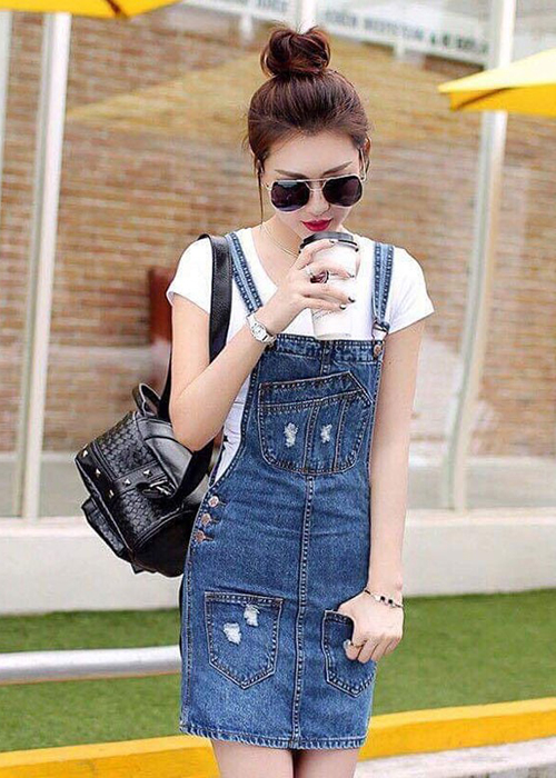Đầm Yếm Jean Nữ Wash Cào Đáng Yêu