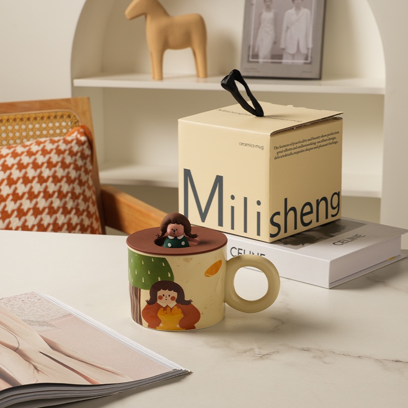 Ly Sứ Cao Cấp Nắp Silicon Hình Dễ Thương Thể Tích 350ml