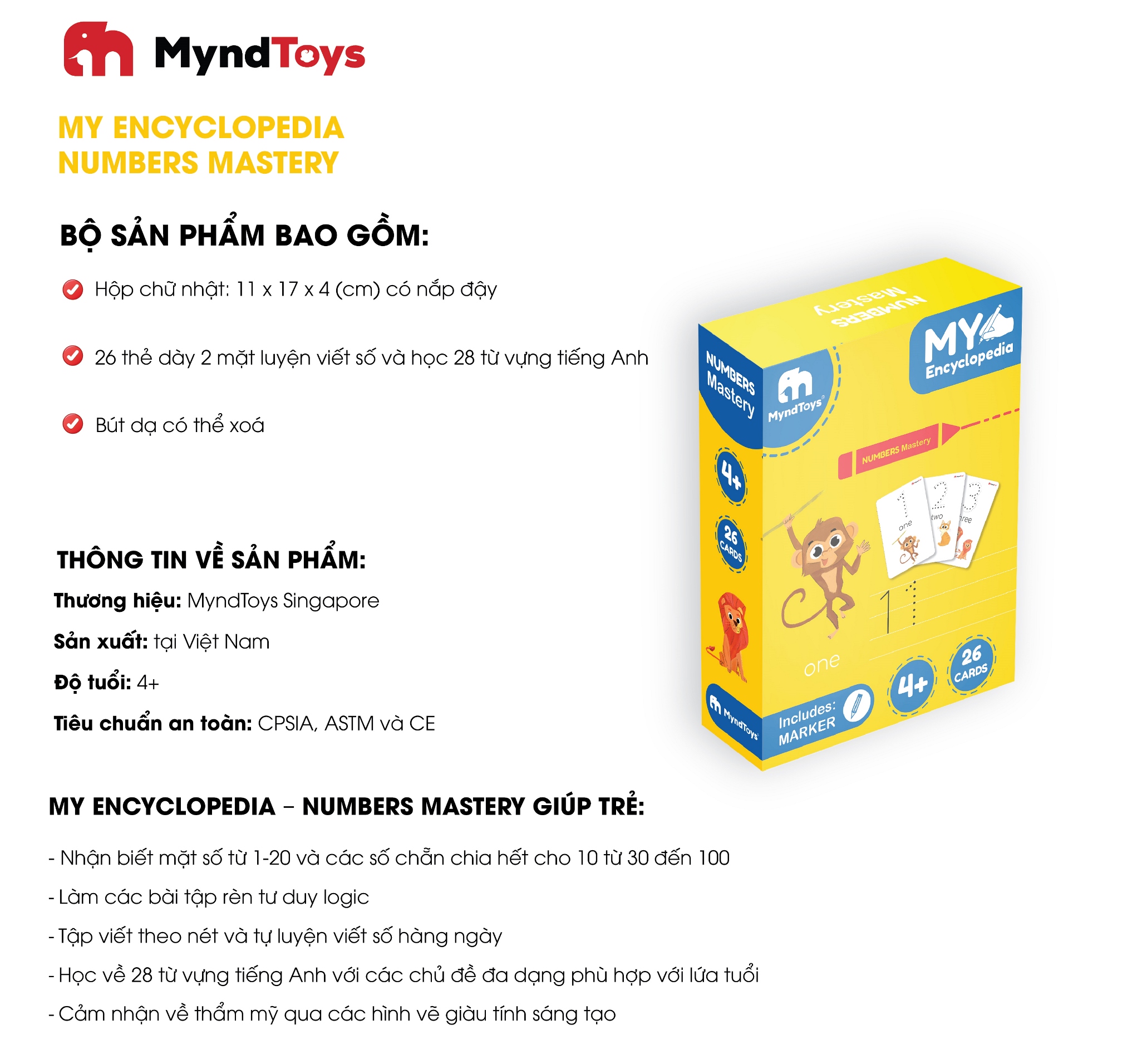 Đồ chơi Giáo dục MyndToys Flash Cards học và viết số Boardgame – My Encyclopedia – Numbers Mastery cho trẻ từ 4 tuổi