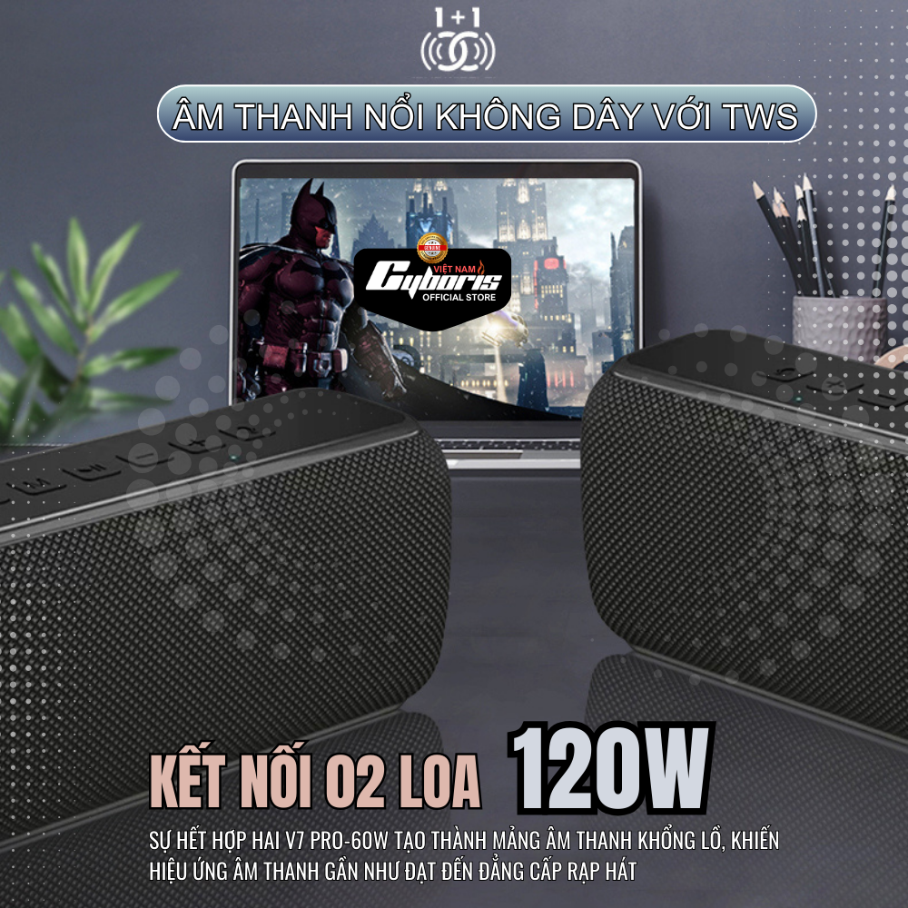 Loa Bluetooth Cyboris V7 Pro, Loa siêu Bass, Công suất 60W, Chống nước IPX5, Pin 6600mAh. Hàng Chính Hãng