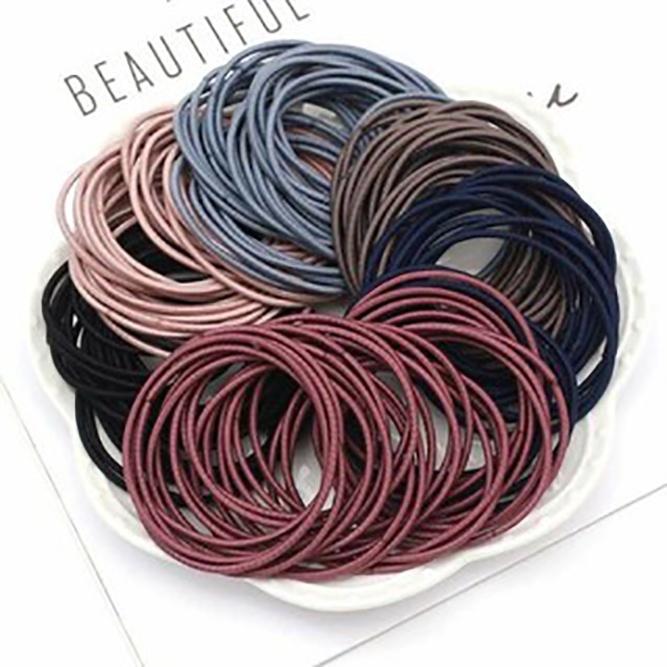 Dây Cột Tóc ️S'Home️ Set 100 Sợi Dây Thun Buộc Tóc Nhiều Màu Tặng Kèm Túi Zip Đẹp, Màu Đơn Giản, Dễ Thương - SH45