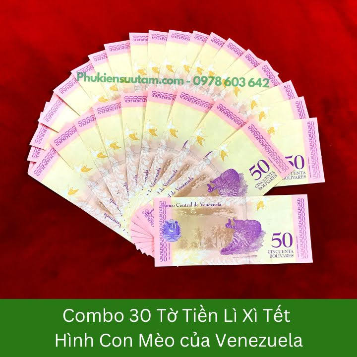 Combo 30 Tờ Lì Xì Tết Hình Con Mèo Của Venezuela, kích thước: 15.5cmx7.5cm, màu tím - SP005874