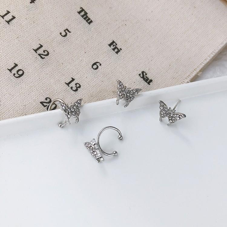 Khuyên tai hồ điệp, mẫu bạc đính kim cương tinh tế, BTA009
