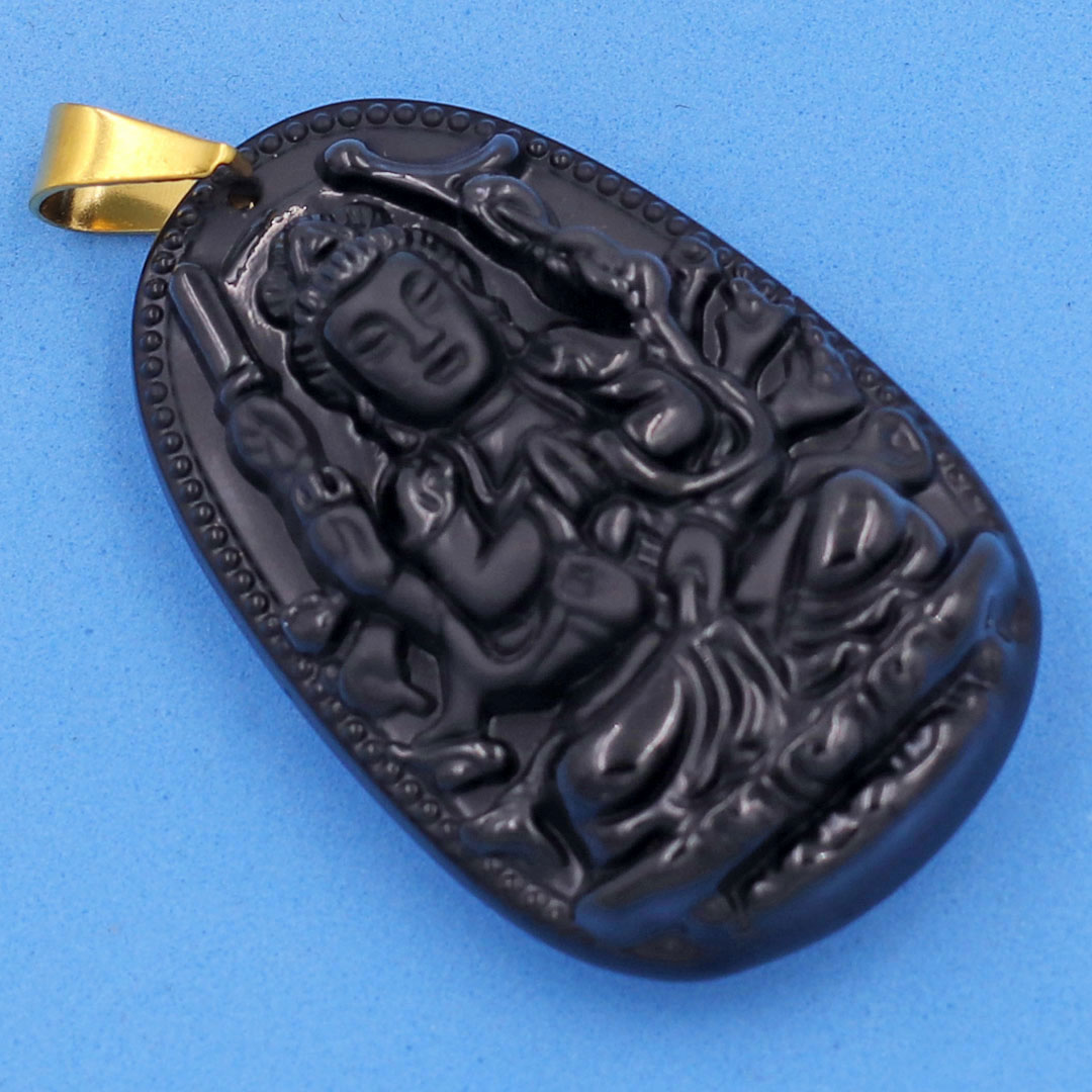 Mặt Phật Thiên Thủ Thiên Nhãn - thạch anh đen 5cm - tuổi Tý