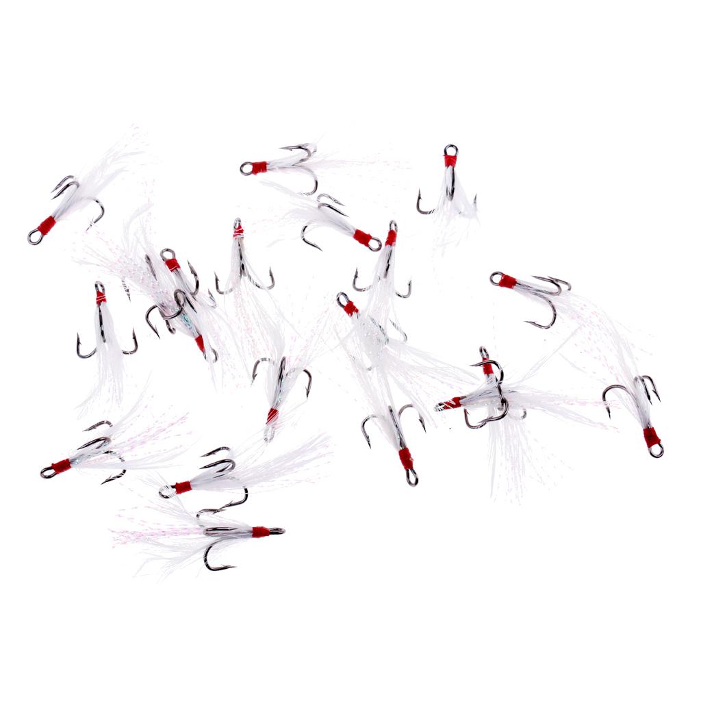 20Pcs Fishing Treble Hooks With Feather Lure Bait Hook Making Replacement 02