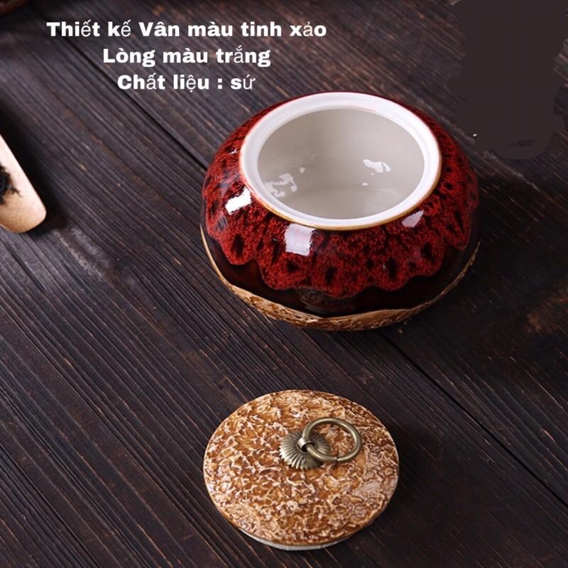 Hũ đựng trà khô gốm sứ tử sa cát tím ,Hũ chè có nắp đậy kín tiện dụng cao cấp giá rẻ 6 mẫu hoa văn đựng được 200gram