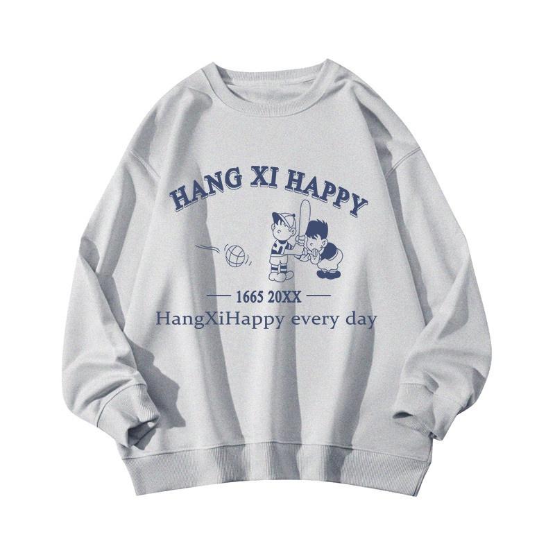Áo Sweater Cotton Tay Dài Cổ Tròn Dáng Rộng Phong Cách Hàn Quốc Thời Trang Mùa Thu Cho Nam Và Nữ