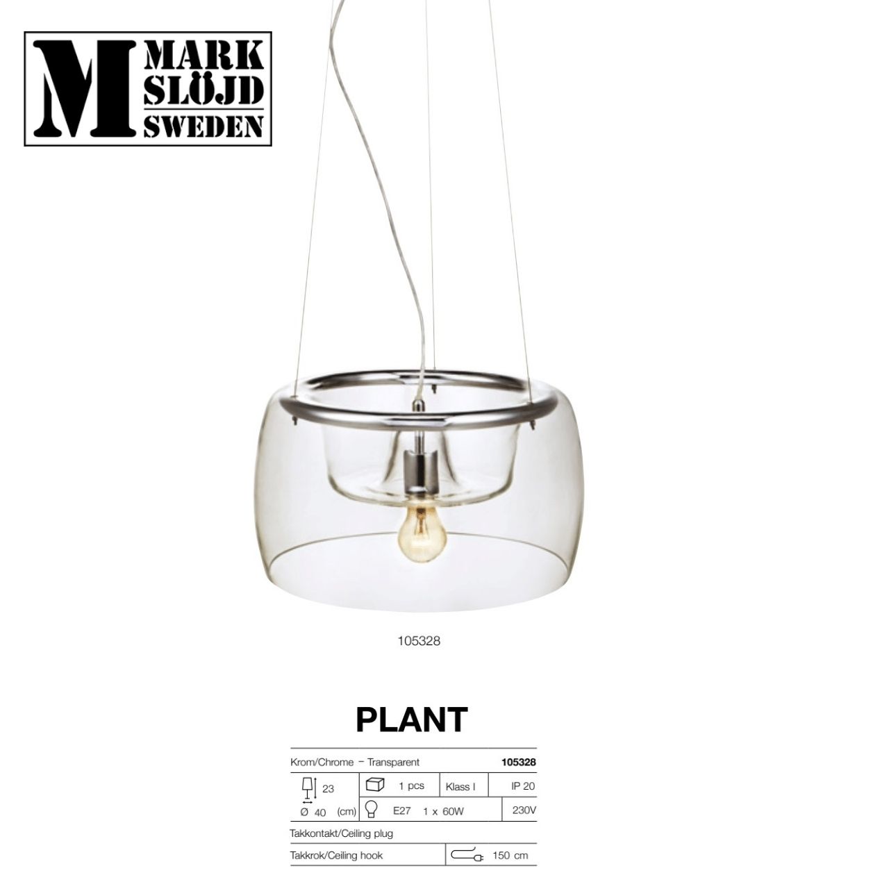 Đèn led thả cây Markslojd Plant chóa thủy tinh cao cấp trong suốt