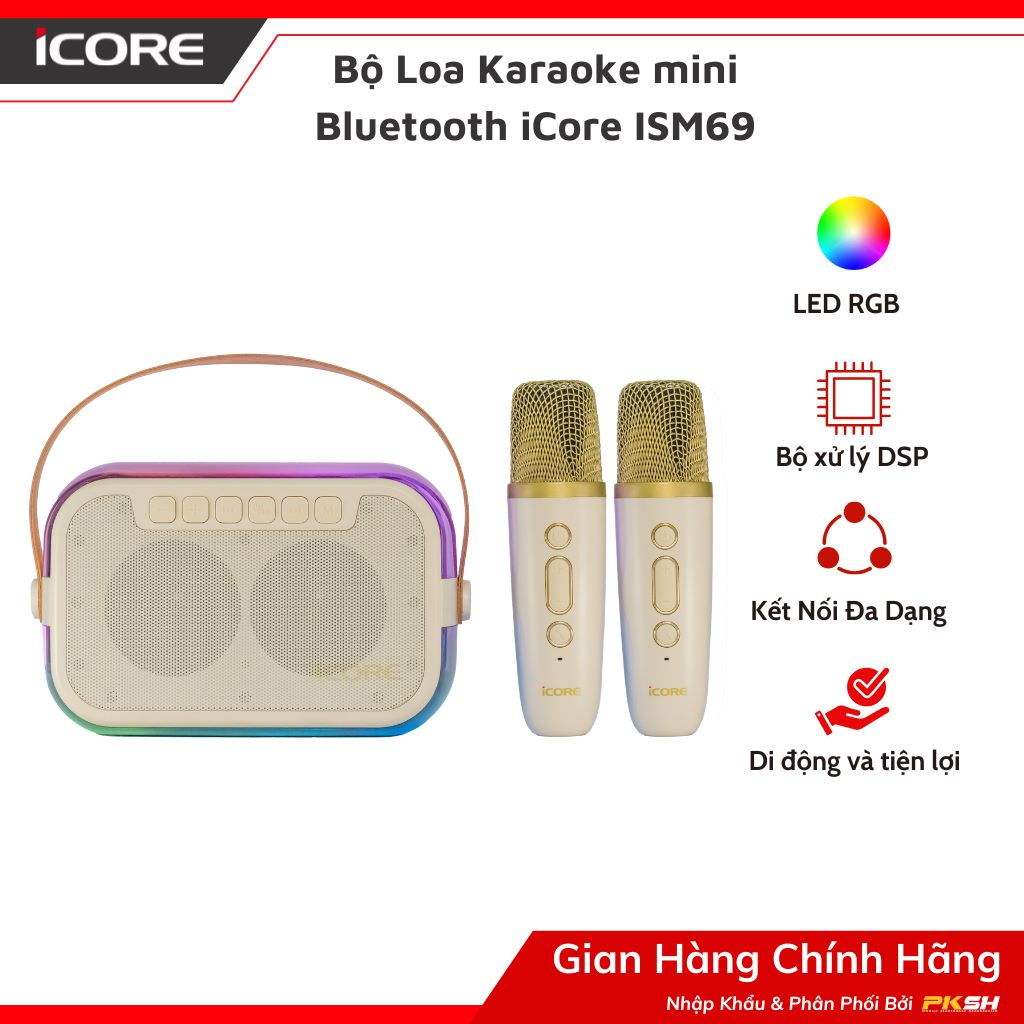 Bộ Loa Karaoke mini Bluetooth iCore ISM69 kèm 02 Micro - Hàng Chính Hãng